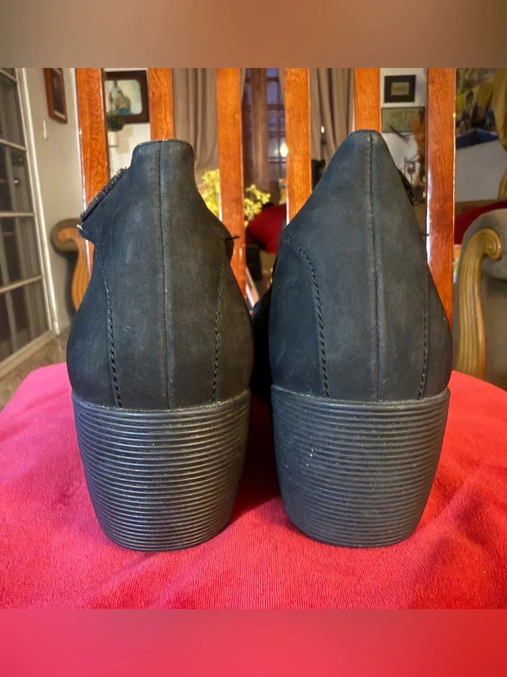 Clarks Black Nubuck Mary Jane Wedge Shoes Comfort Ankle Strap Women’s Size 9